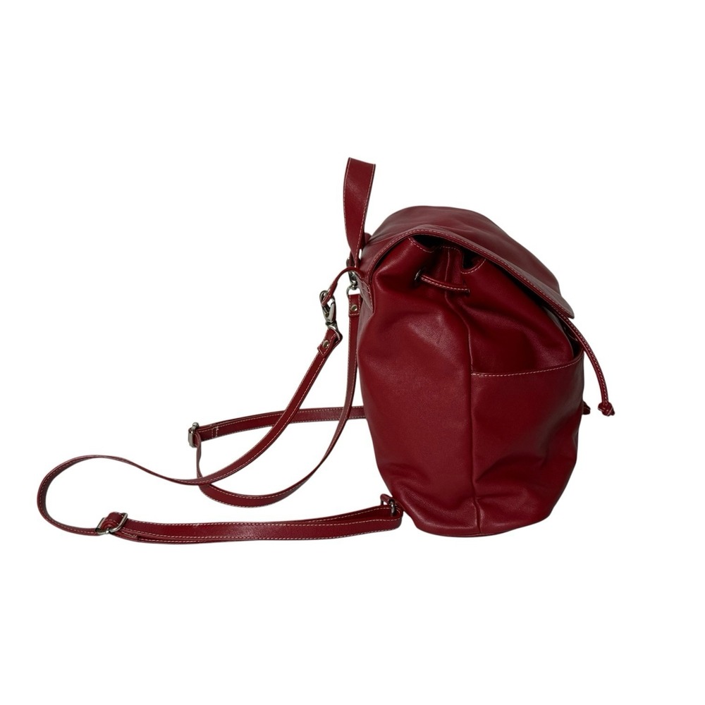 Lauren Ralph Lauren Red Backpack Shoulder Soft Leather Bag Pockets Adjustable - Picture 3 of 12